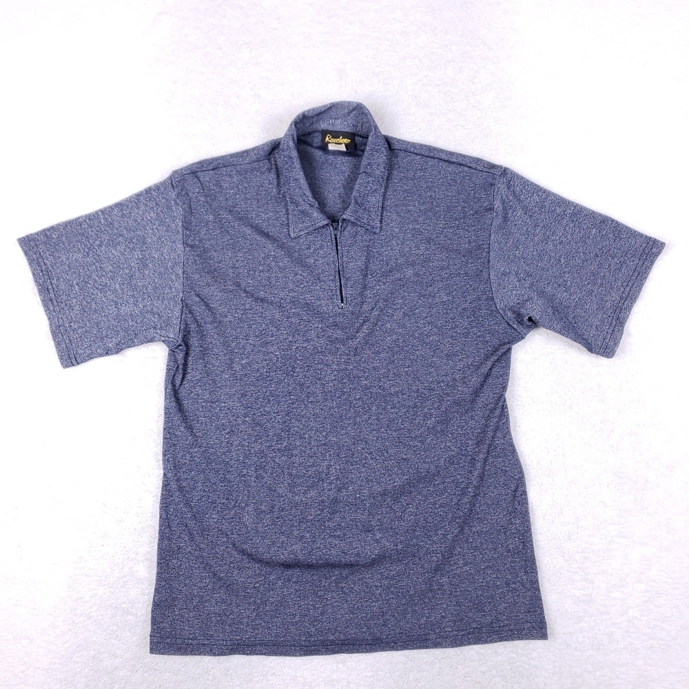 VINTAGE Ranchero Knit Polo Shirt Mens‎ L 1/4 Zip Blue 70s Disco Retro Textured